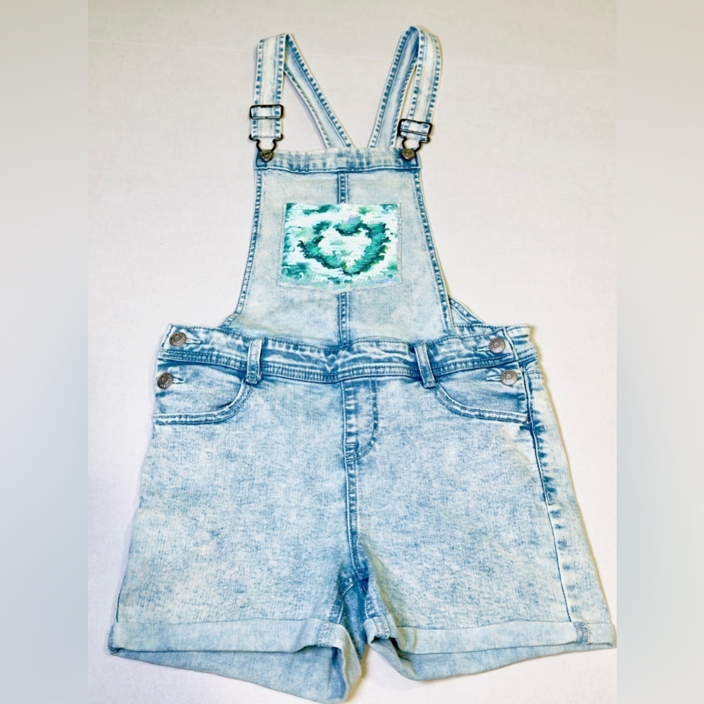 Cat and Jack Girls Shortalls with Sequin Super Stretch Denim Youth Size L 10-12 - Picture 7 of 14